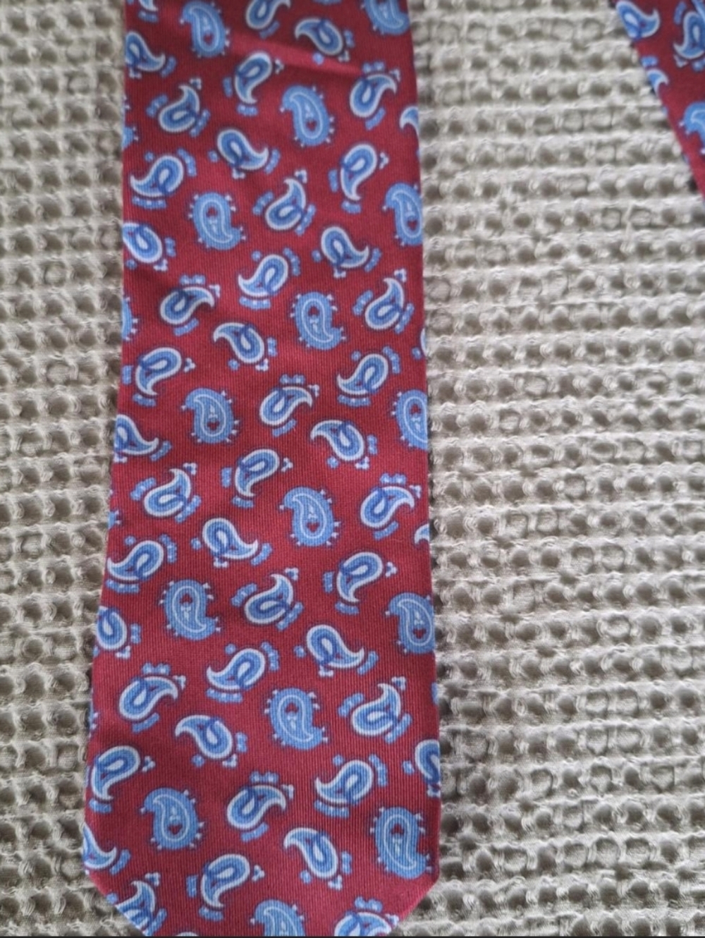 Peter Millar Burgundy 100% Silk Tie with Light Blue Paisley